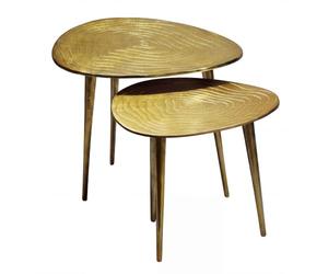 WOHNLING Lot de 2 Tables Basses en Aluminium Doré - Ensemble de Tables d'Appoint Design Organique - Table Basse de Salon Moderne en Métal Alu - Table de Canapé en Métal - Lot de Tables Gigognes de Sal