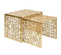 WOHNLING Lot de 2 tables basses en aluminium doré - Ensemble de tables d'appoint design - Table de salon en métal moderne Alu - Table de canapé rectangulaire en métal - Ensemble de tables gigognes fai