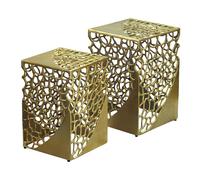WOHNLING Lot de 2 tables d'appoint en aluminium doré - Ensemble de tables basses design - Table de salon moderne en alu - Table de canapé carrée en métal - Ensemble de tables gigognes faites à la main