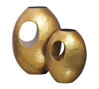 Wohnling Lot de 2 vases décoratifs en aluminium doré avec poignée de transport - Moderne - Effet martelé - 2 pièces - Pour fleurs - Vase de table en aluminium fait main
