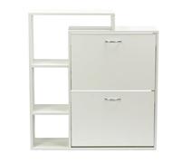 WOHNLING Meuble à Chaussures Moderne en Bois 2 Compartiments Blanc 12 Paires de Chaussures, Armoire à Chaussures 85 x 24 x 93 cm, Commode à Chaussures d'Entrée avec Étagère - Étagère à Chaussures