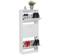 WOHNLING Meuble Chaussures 50x24x125 cm Blanc Abattants | commode à chaussures abattants et étagère, étagère à chaussures étroite pour entrée et couloir