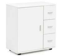 WOHNLING Meuble de salle de bain WL5.877 Blanc 60x65,5x33 cm Meuble mi-hauteur avec porte & tiroirs, Petite armoire d'appoint mat, Étagère de salle de bain étroite autoportante, Commode de salle de ba