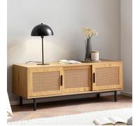 WOHNLING Meuble TV 120 cm Aspect Chêne Lowboard Rotin Panneau de Télévision