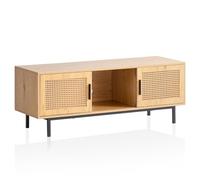 WOHNLING Meuble TV 120x40x45,5 cm Décor Chêne Cannage, Portes Coulissantes