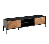 WOHNLING Meuble TV 163x40x45 cm Noir Décor Chêne avec 2 Portes