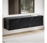 WOHNLING Meuble TV Suspendu 120 cm Lowboard Aspect Marbre Noir Commode TV Mural