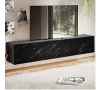 WOHNLING Meuble TV Suspendu 160 cm Lowboard Aspect Marbre Noir Commode TV Mural