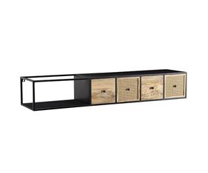 WOHNLING Meuble TV Suspendu Manguier Bois Massif et Métal 150x25x35 cm Lowboard TV Commode | Étagère pour la télévision Mural - pour téléviseur jusqu'à 55 pouces - Panneau de télévision avec Rangement