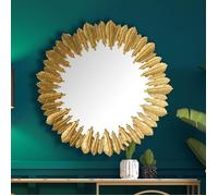 WOHNLING Miroir Murale Plumes Métal 68 cm Miroir Mur Couloir Grand Moderne Doré