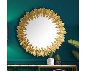 WOHNLING Miroir Murale Plumes Métal 68 cm Miroir Mur Couloir Grand Moderne Doré