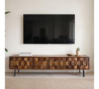 WOHNLING Planche basse Sheesham Massivholz 160 cm Planche TV 3D Fronten & Metallbeine