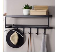 WOHNLING Porte Manteau Mural 5 Crochets Noir Metal 70 cm Patere Murale Étagère