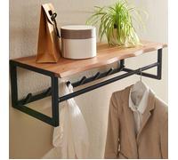 WOHNLING porte-manteau mural bois métal porte-manteau 80 cm avec étagère, rail de crochet de couloir