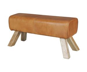 WOHNLING Pouf Cheval d'arçon 90x30x43 cm Bois Cuir