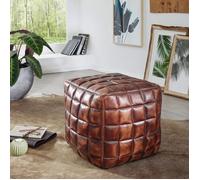 WOHNLING Pouf Cube 39x39x41 cm Cuir Véritable Marron Ottomane