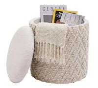 WOHNLING Pouf de Rangement en Laine 40cm Crème Tissu Rond - Design Pouf Tissu Boho avec Couvercle Amovible - Pouf rembourré Coiffeuse - Pouf d'appoint pour Salon Fait Main