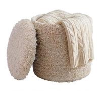 WOHNLING Pouf de Rangement en Laine 40cm Tissu Beige Rond - Design Pouf en Tissu Boho avec Couvercle Amovible - Pouf rembourré pour Coiffeuse - Pouf d'appoint pour Salon Fait Main