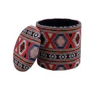 WOHNLING Pouf de Rangement en Tissu 40cm Multicolore Rond - Design Pouf en Tissu Boho avec Couvercle Amovible - Pouf rembourré Ethnique Tabouret de Coiffeuse - Pouf d'appoint pour Salon Fait Main