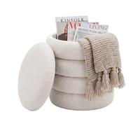 WOHNLING Pouf de Rangement en Tissu Teddy 40cm Crème Rond - Pouf en Tissu Design Boho avec Couvercle Amovible - Pouf rembourré pour Coiffeuse - Pouf d'appoint pour Salon Fait Main