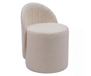 WOHNLING Pouf en Tissu Teddy 40cm Crème Rond - Pouf Design en Tissu - Pouf rembourré avec Dossier - Tabouret de Coiffeuse - Pouf d'appoint Lounge pour Salon Fait Main