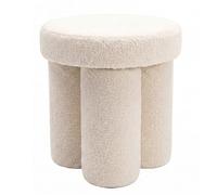 WOHNLING Pouf Teddy Rond 40x40x45 cm Tissu Crème Aspect Plissé