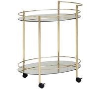 WOHNLING Service Design doré 67x79 cm Mini Bar Mobile | Table d'appoint sur roulettes Voiture-Restaurant avec Plateau en Verre Blanc Chariot de Cuisine | Chariot à thé avec Verre dépoli