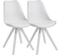 WOHNLING Set de 2 chaises de salle à manger rétro blanc scandinave, chaise rembourrée avec dossier, chaise de cuisine avec pieds blancs, chaise en similicuir rembourré