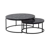 WOHNLING Set de 2 Table Basse Aspect marbre Noir Ronde Moderne | Table d'appoint 2 Parties métal | Tables de Salon Rondes | Concevoir des Tables gigognes