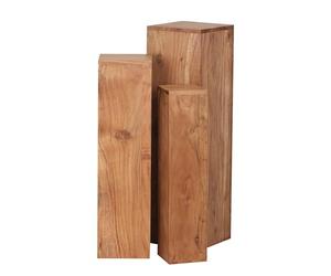 Wohnling Set de 3 Table d'appoint Bois Massif d'Acacia Table de salon design söulen style maison de campagne tours Table Carré Table en bois naturel Produit de marron Étui en bois Unique tours 4 pieds Stan Anstell Tables
