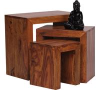 WOHNLING Ensemble de 3 Tables gigognes Solide en Bois Sheesham Salon Table d'appoint de Style campagnard de Table Bois Naturel Brun foncé