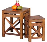Wohnling Sheesham Bois massif Tables d'appoint Lot de 2 tables gigognes 40 x 40 cm WL1.561