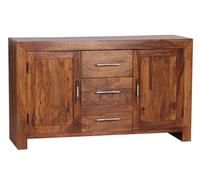 Wohnling Sheesham massif Commode 3 tiroirs 118 cm Buffet 2 portes design Buffet haut style maison de campagne Marron naturel en bois de tiroir commode Meubles Lames de rangement Meubles de produit de couloir naturel