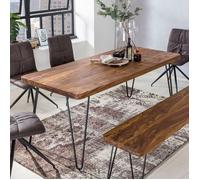 WOHNLING table à manger en bois massif Sheesham 120cm table à manger table en bois jambes métalliques table de cuisine Landhaus