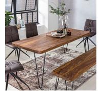 WOHNLING table à manger en bois massif Sheesham 160cm table à manger table en bois jambes métalliques table de cuisine Landhaus