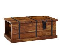 Wohnling Table basse 100 x 60 x 40 cm en bois massif Sheesham avec étagère à vin, table de salon design avec espace de rangement, table de canapé, table de salon moderne, table en bois de salon