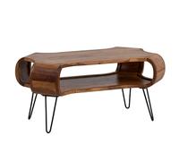 Wohnling Table basse 100 x 60 x 47 cm en bois massif Sheesham en métal - Table de salon design rectangulaire avec espace de rangement - Grande table de salon avec pieds en épingle à cheveux