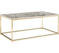 WOHNLING Table basse 100x60x40 cm avec aspect marbre blanc / or, table de salon avec piétement métallique, table basse d'angle table de salon, table d'appoint