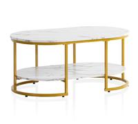 WOHNLING Table Basse 100x60x45 cm Blanche Effet Marbre avec Étagère