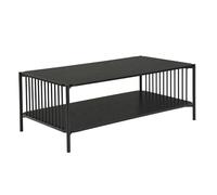 WOHNLING Table Basse 110x60x42 cm Aspect Chêne Métal Noire avec Étagère | table de salon industriel grande surface de rangement, bout de canapé rectangulaire, table lounge rangement
