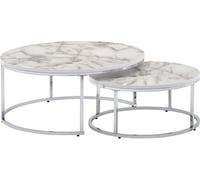 WOHNLING table basse, lot de 2, table de canapé blanche, aspect marbre, gigogne