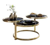 WOHNLING Table Basse 58x43x58 cm Verre Métal Noire Dorée, 3 Plateaux