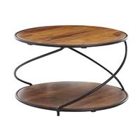 WOHNLING Table Basse 58x58x35 cm Table Basse en Bois de sheesham Massif/métal Ronde | Table de Salon Design Table Basse Solide | Petite Table d'appoint de Salon Moderne avec rangements