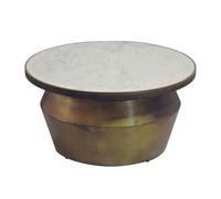 WOHNLING Table Basse 60 x 60 x 31 cm Marbre Métal Blanc Or Fait Main