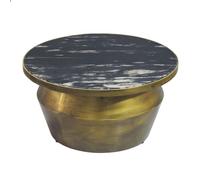 WOHNLING Table Basse 60 x 60 x 31 cm Marbre Métal Noir Or Fait Main
