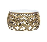 WOHNLING Table basse 60cm Or avec plateau en marbre blanc - Table de salon ronde - Table de canapé moderne - Table d'appoint en aluminium - Table d'appoint design salon structure métallique faite à la