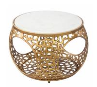 WOHNLING Table Basse 60x45cm Marbre Véritable Blanc Aluminium Or Fait Main | Table d'appoint ronde, Table basse avec plateau en marbre, Table de salon en métal, Table de rangement avec espace