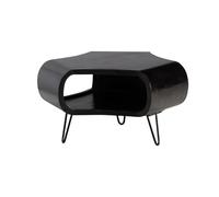 WOHNLING Table Basse 60x60x35 cm Bois Massif Manguier Organique Noire | table de salon en forme organique avec rangement, bout de canapé massif avec étagère, pièce unique faite main, table à café