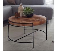 WOHNLING table basse 62x40x62 cm table de salon table basse en bois massif ronde