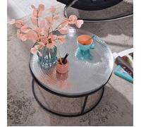 WOHNLING Table Basse 62x62x36 cm Aluminium Argentée Noire Aspect Martelé